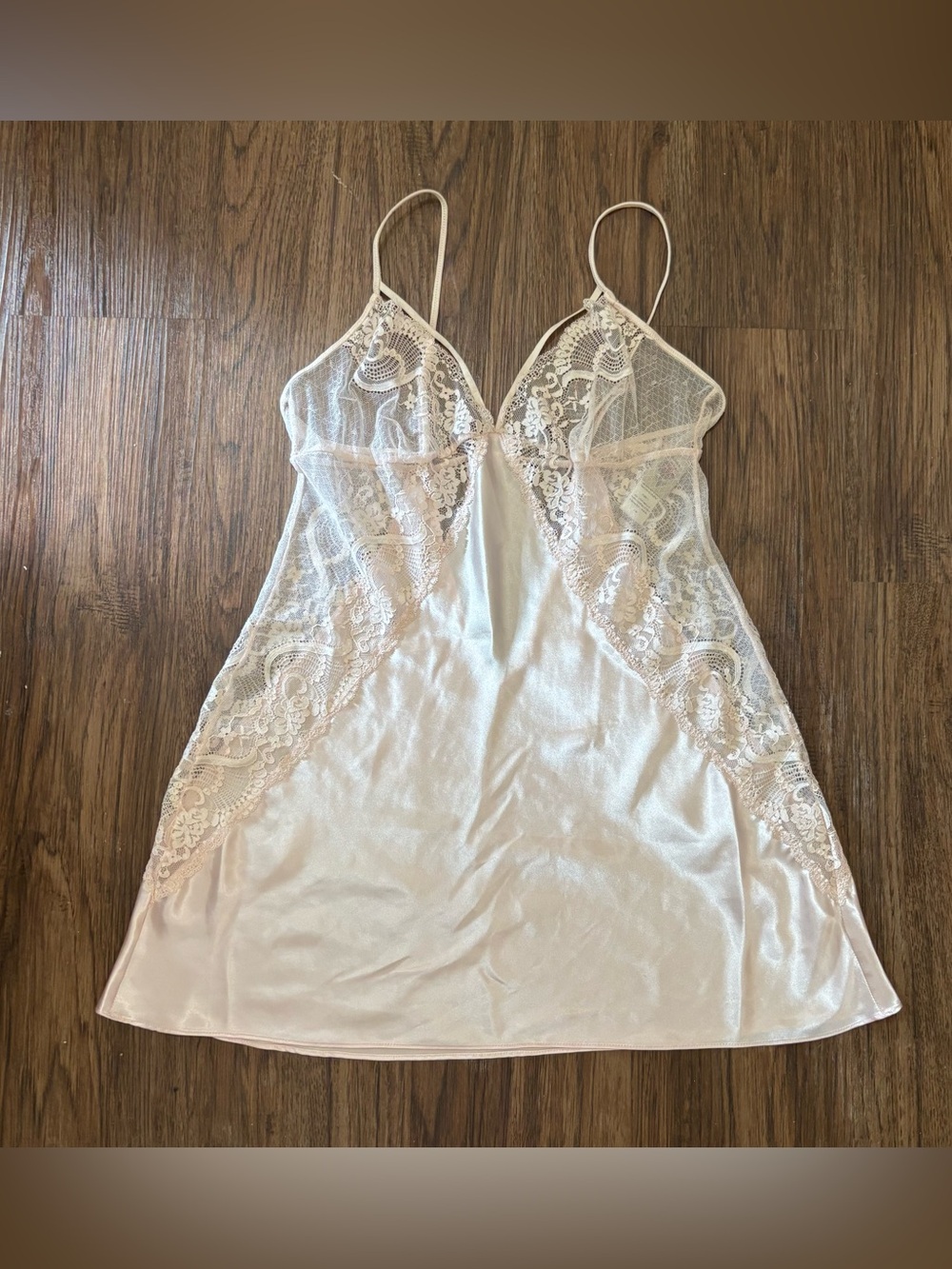 In Bloom by Jonquil Baby Pink Satin Lace Slip Dress Chemise Nightgown M